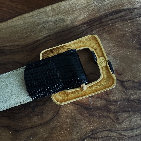 100% LEATHER VINTAGE GOLD AND BLACK TEXTURED BELT #0347 - Picture 8 of 11